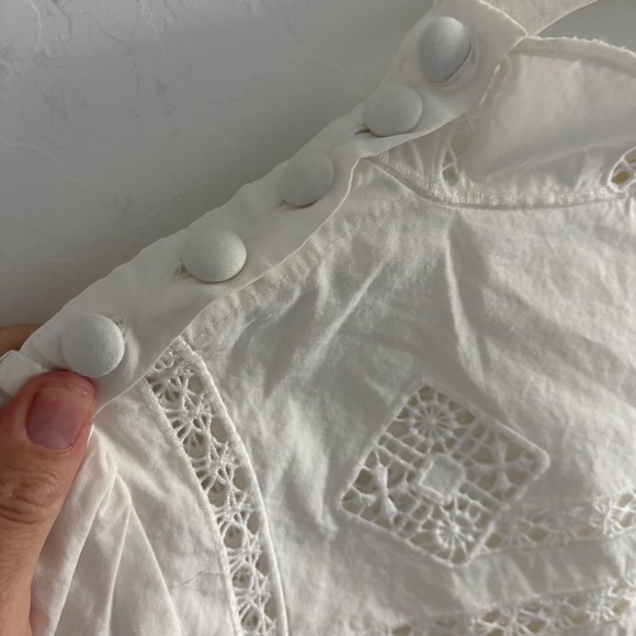 Free People Another Eternity Blouse White Cotton Eyelet Lace Bell Sleeve Large - Picture 2 of 8